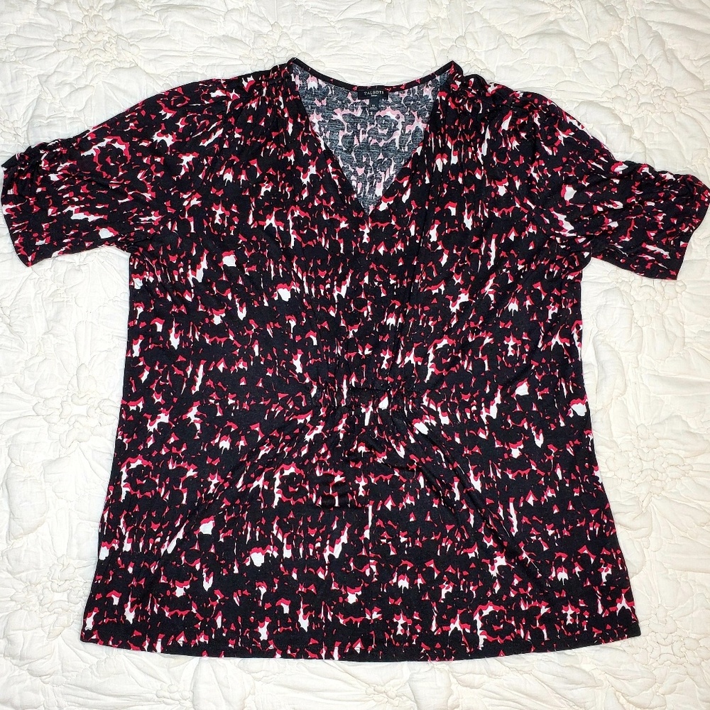 Talbots Rayon Black Patterned Knit Top